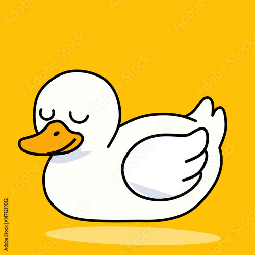 Cute Cartoon Duck Illustration on Yellow Background