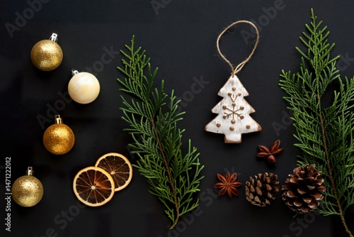 Top view christmas decorations with copy space