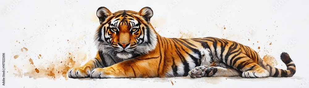 Obraz premium Majestic tiger lying gracefully wildlife habitat art illustration natural environment close-up view animal conservation