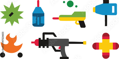 High-Impact Paintball Gun and Splatter Icons for Your Creative Needs