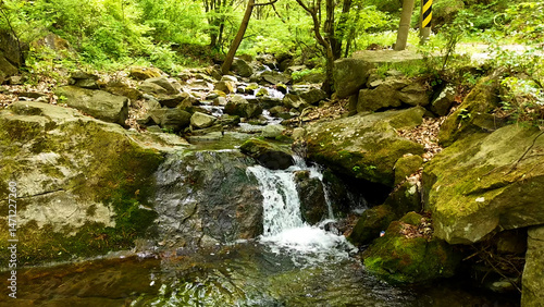 Valley for Summer Vacation ,Slow Motion ,Clear Stream flowing over rocks and rocks ,Rich Valley in slow motion ,Crystal clear water spills over rocks ,Silent natural scene