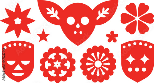 Papel Picado Collection Featuring Floral Silhouettes for Mexican Traditional Art Decor