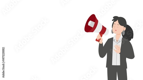 Woman standing holding megaphone cartoon animation
