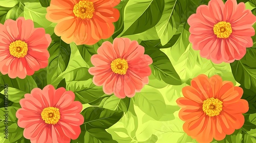 Wallpaper Mural Blooming Coral Zinnia Flowers. Torontodigital.ca