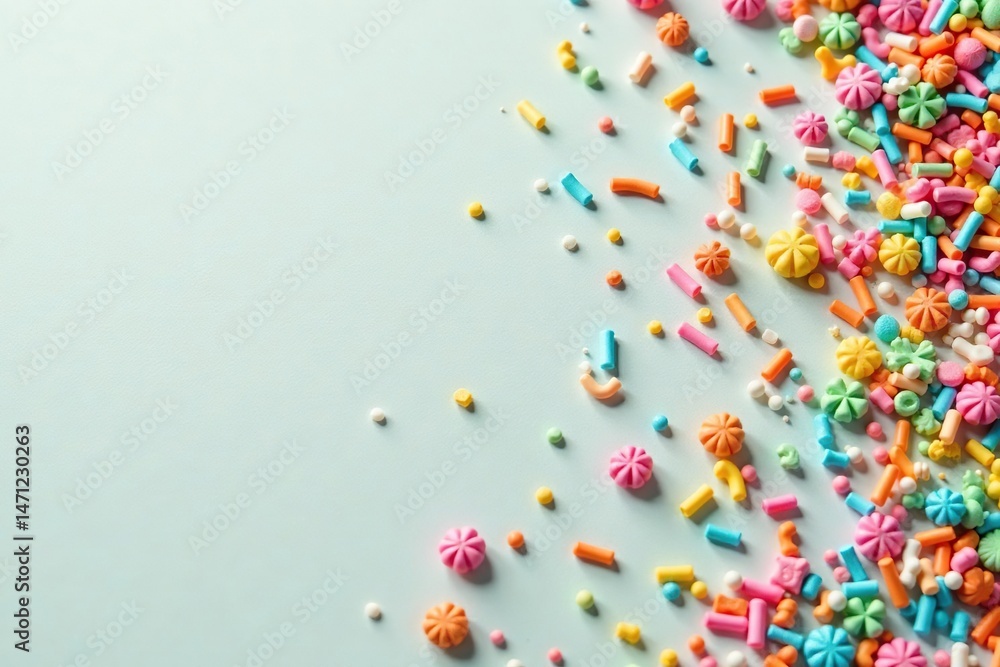 Obraz premium Joyful sprinkles scattered on a colorful background, perfect for kids' projects , dessert, dessert topping, celebration