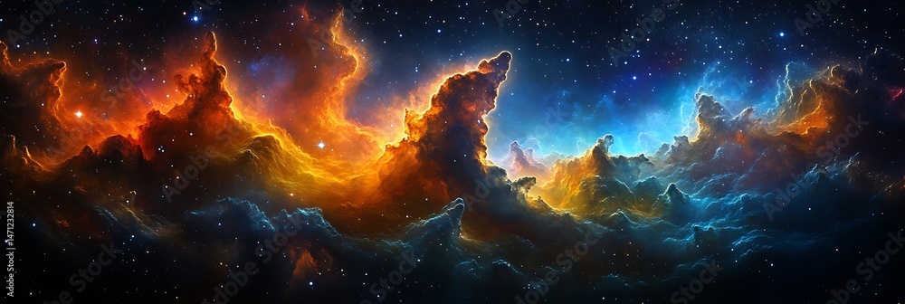 Fototapeta premium A fantasy space background with flowing nebula formations and multi-colored cosmic fogs.
