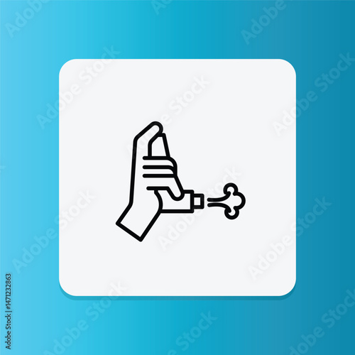 Thin line icon of a person using an asthma inhaler, representing emergency treatment and respiratory relief.