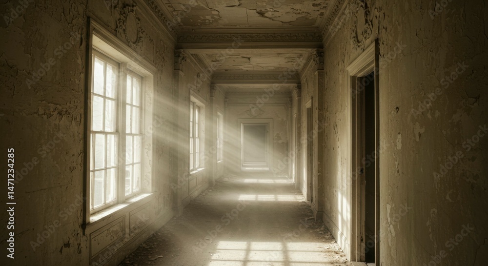 Sunbeams in a decaying hallway Sunbeams in a decaying hallway