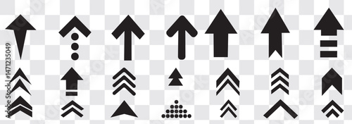 Collection of swipe up icons with gray arrows in various styles on a white background.