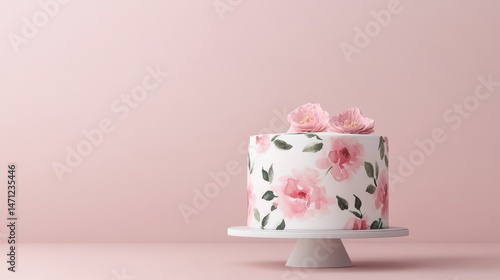 Beautiful birthday cake with floral decorations, elegant white and pink design, perfect for celebrations and special occasions.