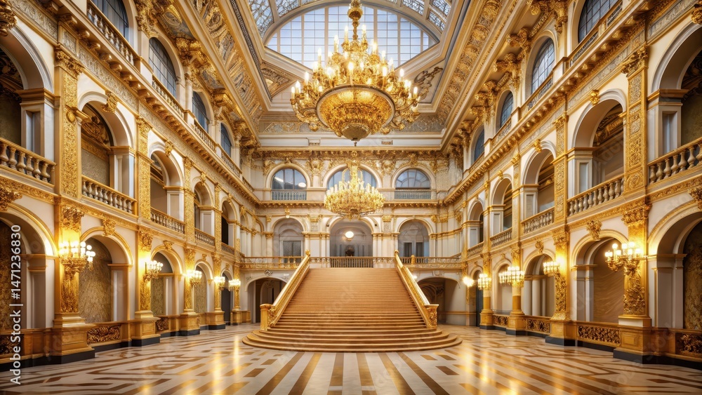 Obraz premium High ceiling with golden tiered platform in a grand hall , interior, ornate, interior, ornate, luxury