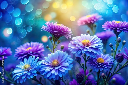 Surreal Purple & Blue Flowers Dreamy Close-up