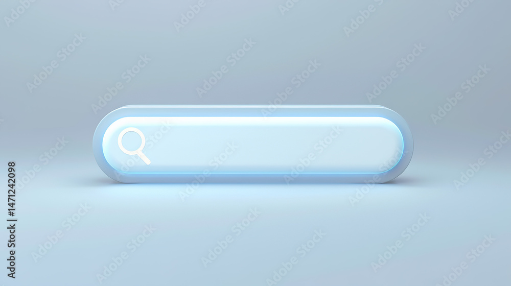 Minimalist white search bar with magnifying glass icon on clean gray background, copy space for text. Modern web design, user interface, digital technology and online search concept. Minimalist white search bar with magnifying glass icon on clean gray background, copy space for text. Modern web design, user interface, digital technology and online search concept.