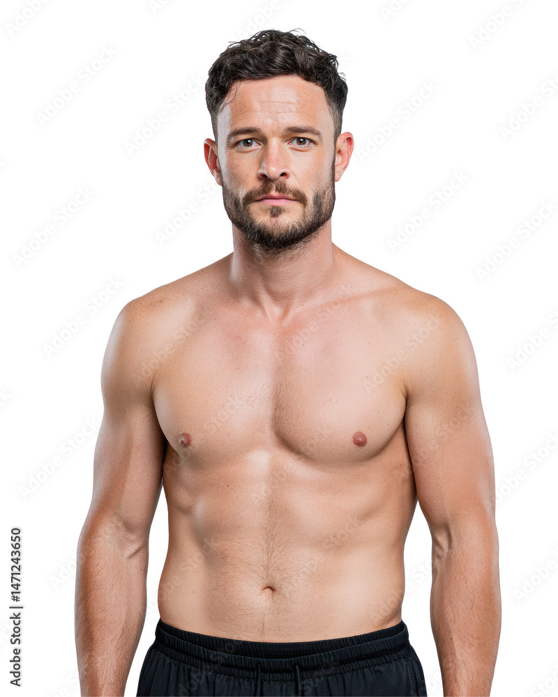 Fototapeta premium Muscular man's torso fitness model portrait against transparent background