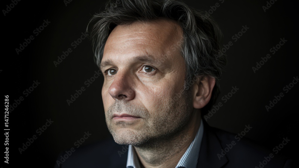 Portrait of a Man with Dark Hair and Stubble in a Dark Suit Portrait of a Man with Dark Hair and Stubble in a Dark Suit