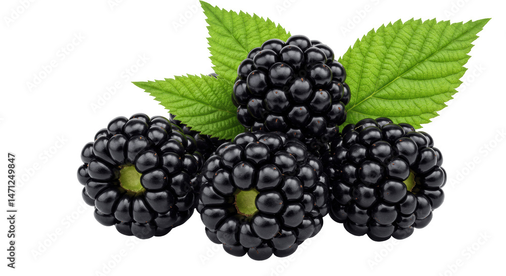 Fresh Blackberries with Leaves Isolated on Transparent PNG Background Fresh Blackberries with Leaves Isolated on Transparent PNG Background