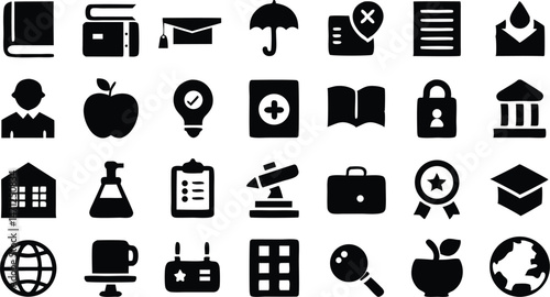Collection of School and Education Icons Depicting Essential Learning Tools