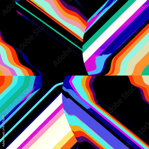 Vibrant abstract art Bold diagonal stripes multicolored waves dynamic energy contrasting colors