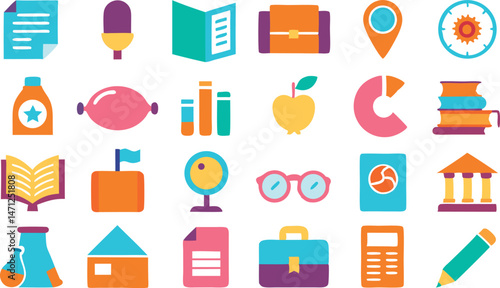 Stylized School and Education Icons for Digital Learning Projects