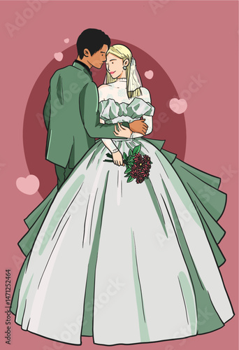 vector illustration of a cute and cute bridal couple on Valentine's Day