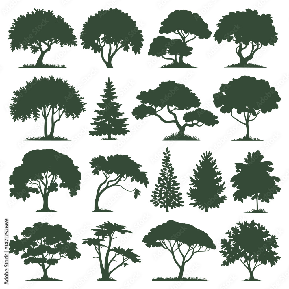 Fototapeta premium Tree and forest silhouettes - Vector illustration collection of trees