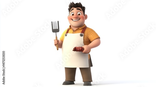 Cartoon chef holding spatula and food (4)
