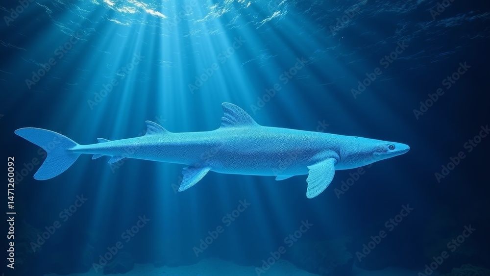 Naklejka premium Deep sea shark art scene