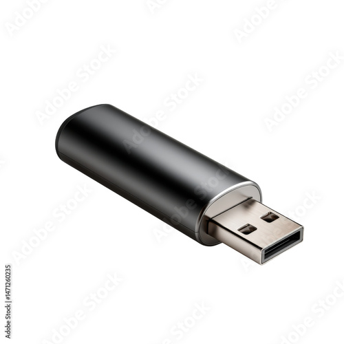 Sleek Gunmetal Gray USB Device on Transparent Background