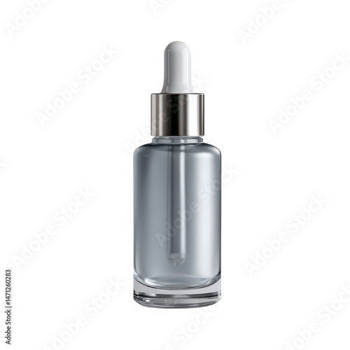 Sleek Silver Capped Glass Dropper Bottle on Transparent Background