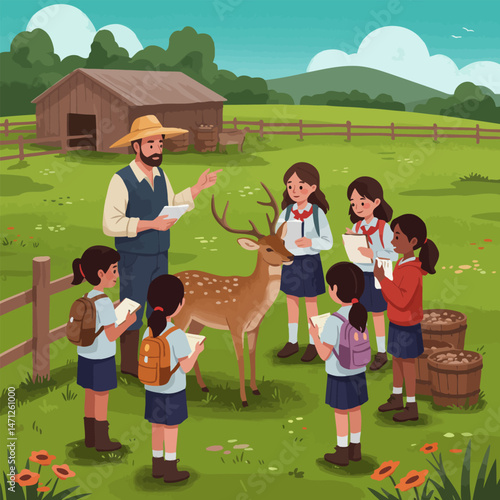 Field Trip with Students Learning About Wildlife and Nature