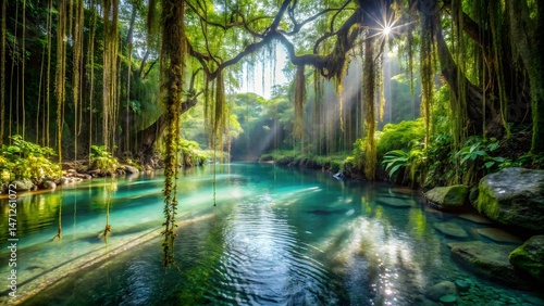 Sunlit Tropical River Scene