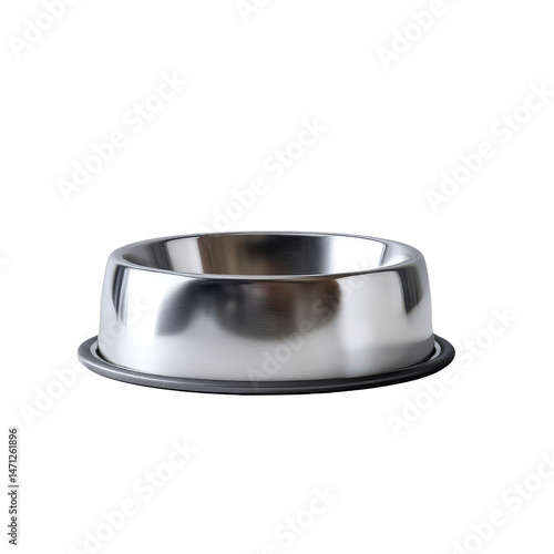 Stainless Steel Pet Bowl with Rubber Base on Transparent Background