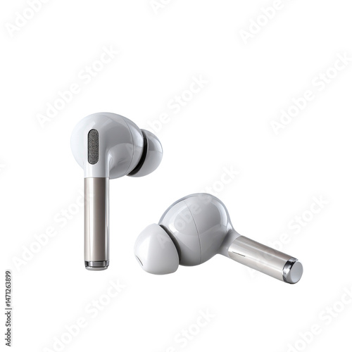 White Wireless Earbuds with Gold Accents on Transparent Background