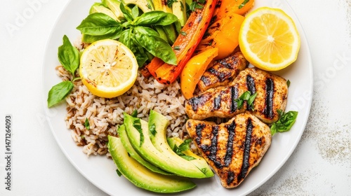 Wallpaper Mural Grilled Chicken with Colorful Vegetables and Rice on a Plate Torontodigital.ca