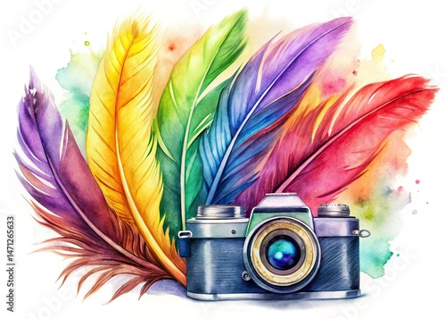 Vintage Watercolor Feathers, Colorful, Isolated, Photography, Illustration