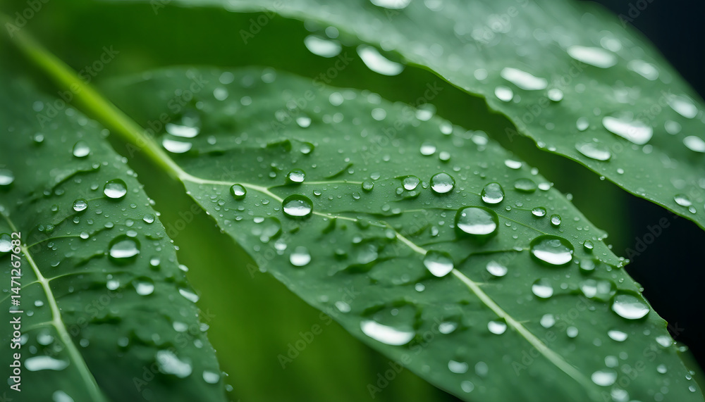 Close-up of a green leaf with water droplets Close-up of a green leaf with water droplets