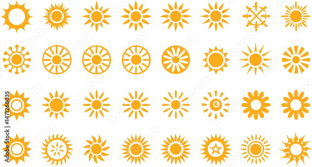 Sun Icon Symbols in Vector Format for Bright Design Concepts Sun Icon Symbols in Vector Format for Bright Design Concepts