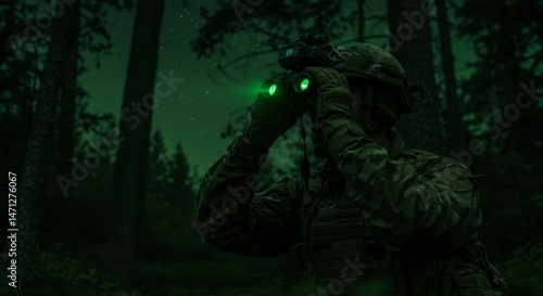 Soldier observing at night