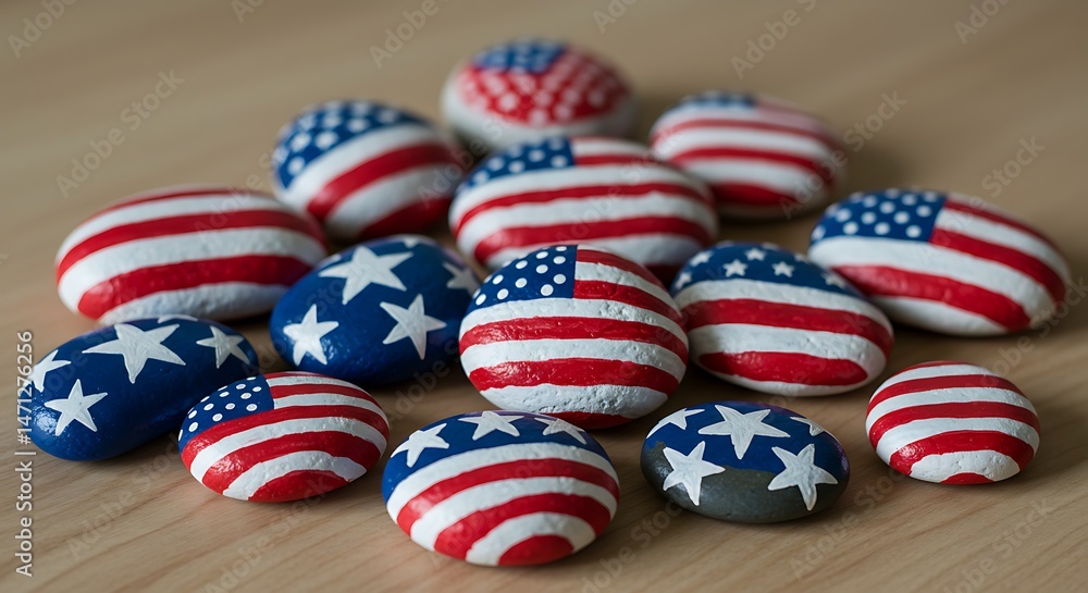 Obraz premium Patriotic Painted Rocks: American Flag Art