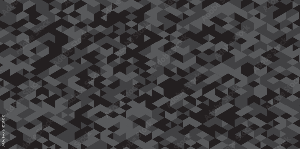 Abstract geometric black and gray background seamless mosaic and low polygon triangle texture wallpaper. Triangle shape retro wall grid pattern geometric ornament tile vector square element. Abstract geometric black and gray background seamless mosaic and low polygon triangle texture wallpaper. Triangle shape retro wall grid pattern geometric ornament tile vector square element.