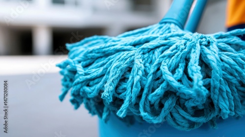 Blue mop head in a bucket