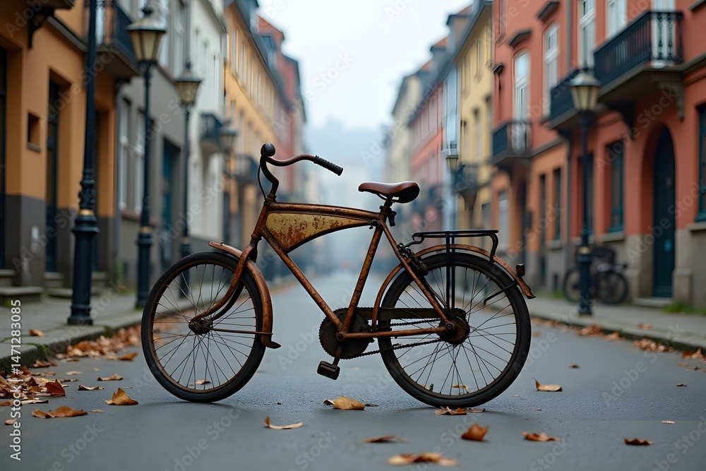 Naklejka premium Abandoned bicycle with broken wheel staying on a street