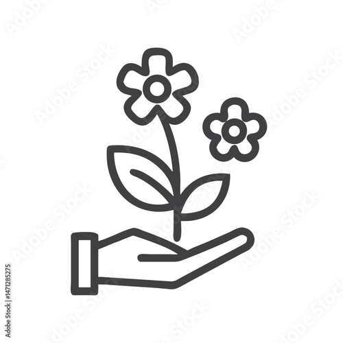 Gardening with Flowers Icon for Horticultural Apps, Plant Care Websites, Garden Design Blogs, Botanical Resources and Spring Season Graphics