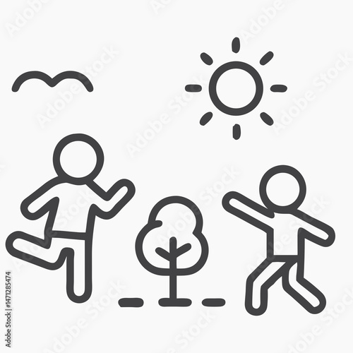 Kids Playing Outdoors Icon for Childcare Websites, School Applications, Family Activity Planners, Parenting Blogs and Youth Program Materials