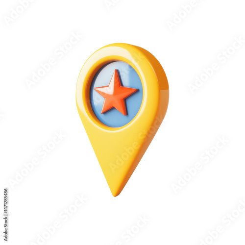 Free Download Bright Yellow Location Pin with Star Icon for Maps and Navigation Applications on transparent background - GFXLoad