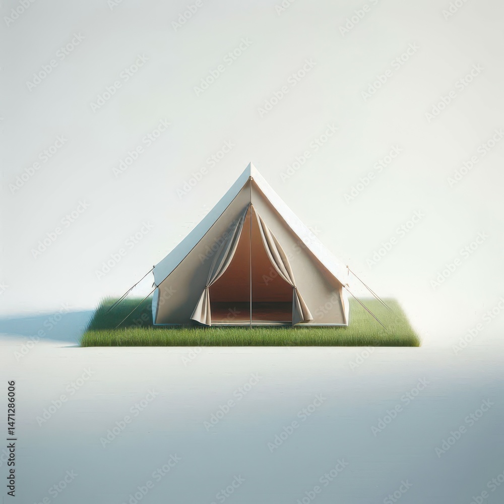 Minimal Camping Tent on Grass with White Background Minimal Camping Tent on Grass with White Background