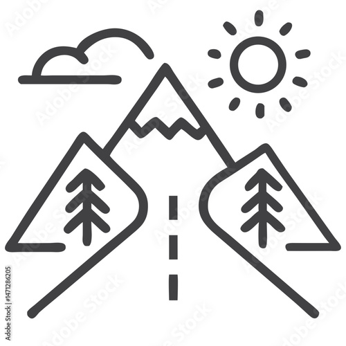 Scenic Mountain Road Trip Icon for Travel Apps, Tourism Websites, Adventure Planning, Vacation Guides and Outdoor Exploration Content