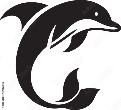 Dolphin icon silhouette style vector minimal art illustration on a white background