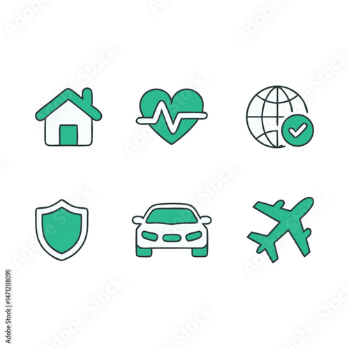  vector icon set for Insurance home, health, car, tavel, life, home insurance, health insurance, travel insurance, life insurance, car insurance