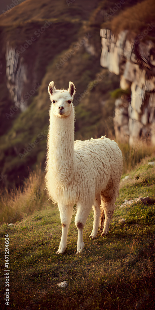 Obraz premium Majestic Llama in a Serene Mountain Landscape
